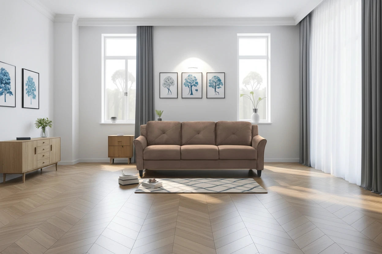 74.9 Polyester 3-Seater Sofa with Wood Frame, High Elastic Sponge Cushion