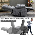 Poltrona Reclinabile Oversize in Ciniglia con Power Lift, Massaggio e Riscaldamento Lombare, Porta di Ricarica, Reclinazione Orizzontale a 180°