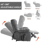 Poltrona Reclinabile Oversize in Ciniglia con Power Lift, Massaggio e Riscaldamento Lombare, Porta di Ricarica, Reclinazione Orizzontale a 180°
