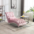 Velvet Tufted Chaise Lounge Chair Ergonomic S Shape Recliner with Pillow, Nailhead Trim and Acrylic Legs for Indoor Use