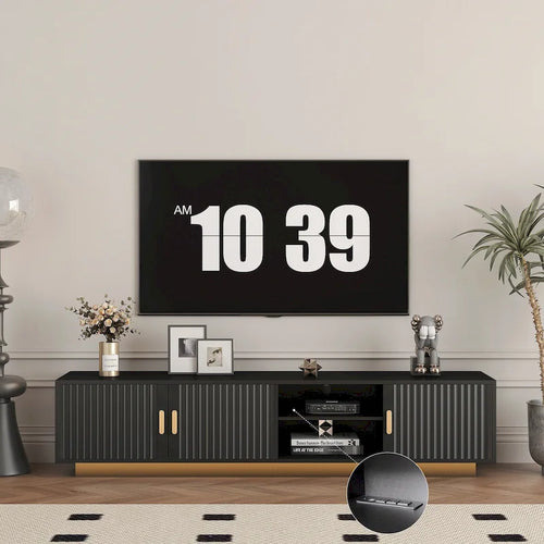Mobile TV nero 65 in stile mid-century con luci LED e vani portaoggetti per TV fino a 60 pollici