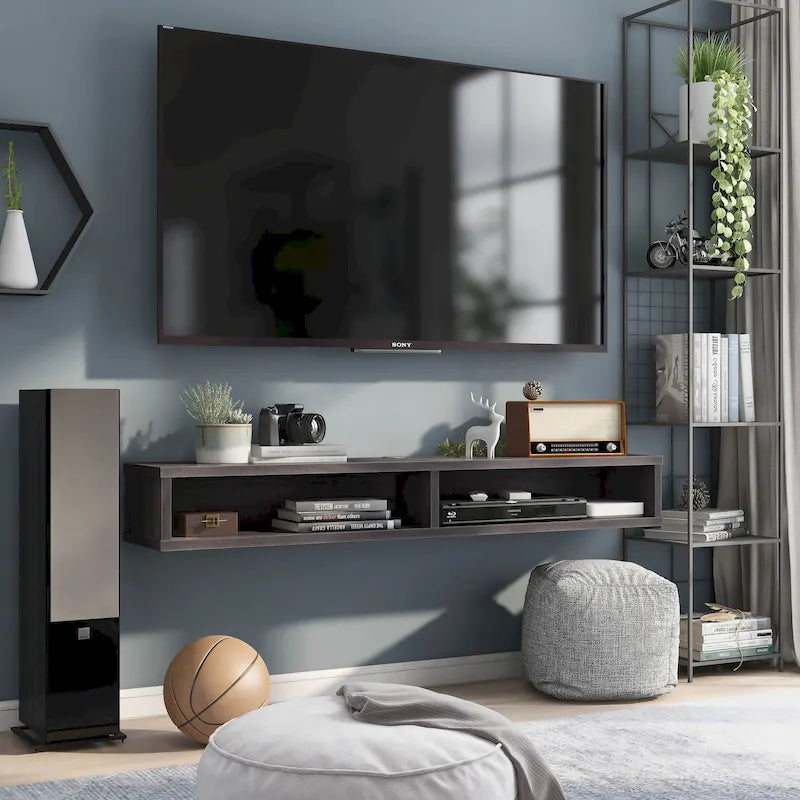 Wall-Mounted Gray 60 Open Shelf TV Console