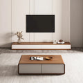 Modern Rectangular TV Stand with 4 Drawers, Wood Veneer Media Console, Walnut White, Solid Wooden, Fully-Assembled
