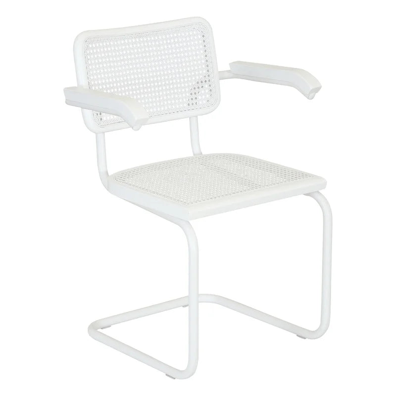 Cesca Cane Cantilever Armchair Arm Chair w White Steel Frame (Various Wood & Cane Colors)