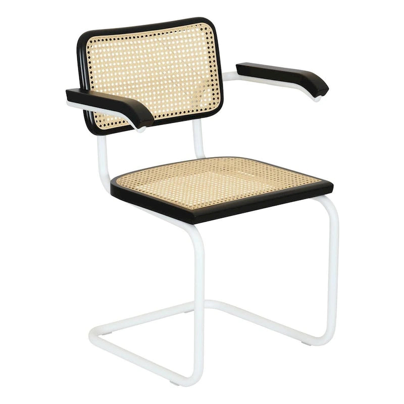 Cesca Cane Cantilever Armchair Arm Chair w White Steel Frame (Various Wood & Cane Colors)