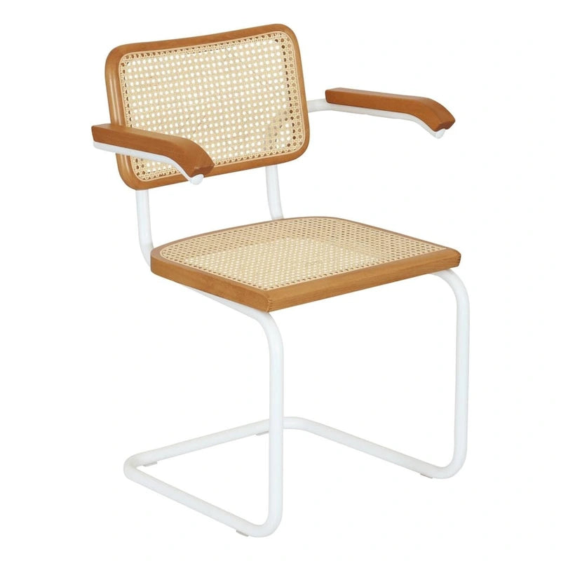 Cesca Cane Cantilever Armchair Arm Chair w White Steel Frame (Various Wood & Cane Colors)