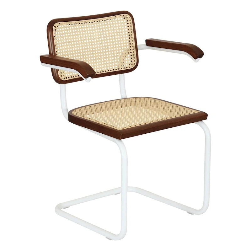 Cesca Cane Cantilever Armchair Arm Chair w White Steel Frame (Various Wood & Cane Colors)