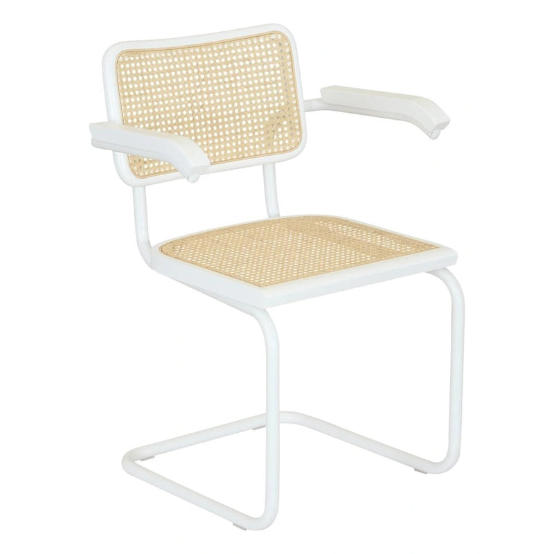 Cesca Cane Cantilever Armchair Arm Chair w White Steel Frame (Various Wood & Cane Colors)