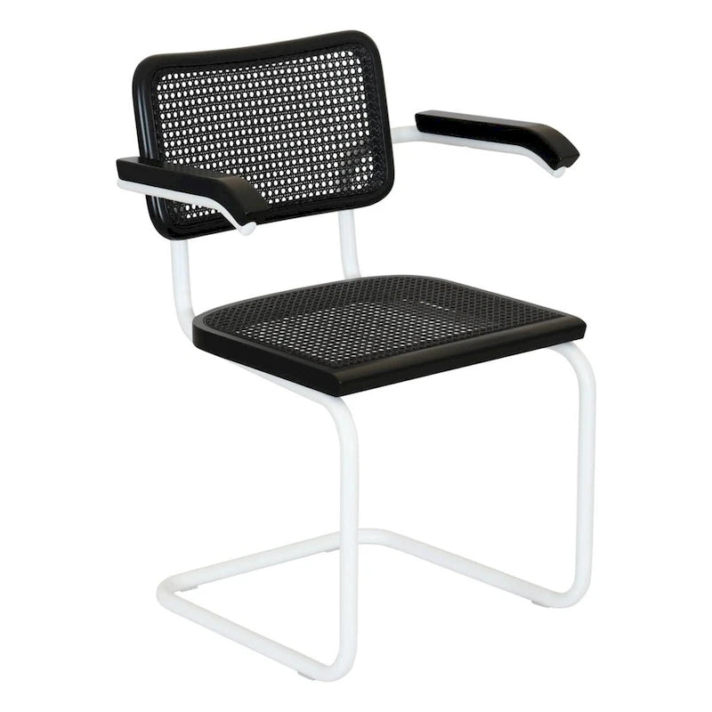 Cesca Cane Cantilever Armchair Arm Chair w White Steel Frame (Various Wood & Cane Colors)