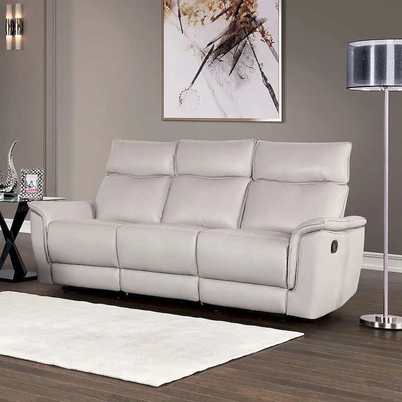 Modern Leather Match Manual Reclining Sofa with Flared Padded Arms